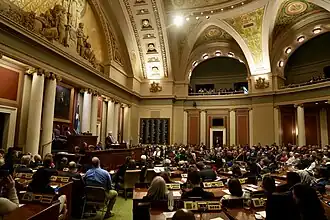 Members of both houses of the 94th Minnesota Legislature in the House chambers, during the State of the State address in 2025