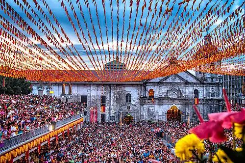 Catholics attending mass at the Pilgrim's Center of the Basilica del Santo Niño in Cebu City