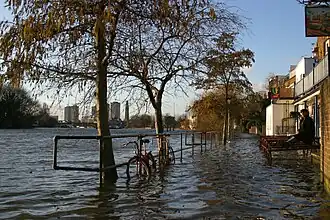Tidal flooding by the City Barge pub