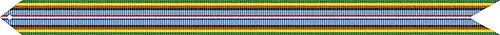 A multicolored streamer with (from outer to inner) green, yellow, brown, black, light blue, dark blue, white, and red horizontal stripes