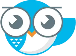 A blue-colored owl with glasses.