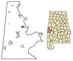 Location of Epes in Sumter County, Alabama.