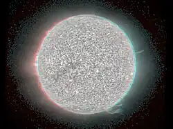 A three-dimensional anaglyph taken by STEREO March 2007 3D red cyan glasses are recommended to view this image correctly.