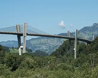 From valley level looking west: pylons P3 (left), P2, and P1