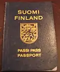 Front cover of a pre-1996 Finnish passport