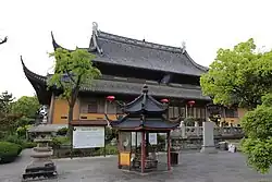 Xieshan roof with single eaves on the Hall of the Three Pure Ones in Xuanmiao Temple in Suzhou, Jiangsu, China