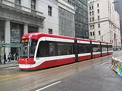 Five-section Bombardier Flexity Outlook low-floor car in Toronto, Canada