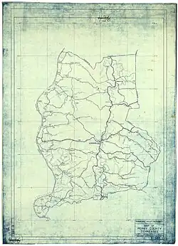 A detailed map published by the Tennessee Valley Authority depicting Perry County prior to the construction of dams downstream on the Tennessee River and the inundation of some of the county's alluvial land.