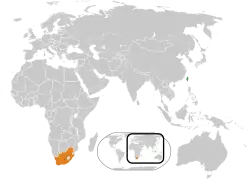 Map indicating locations of Taiwan and South Africa