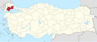 Location of the province within Turkey