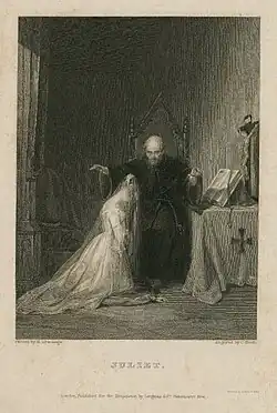 The Benediction by Henry Liverseege,[94] depicting Juliet, engraving by Charles Heath.