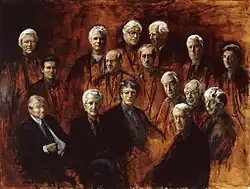 Portrait of the Dutch Gentleman's club with famous writers and intellectuals (1995), painted by Marike Bok.