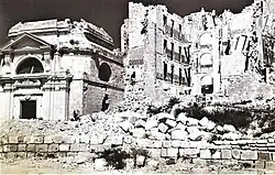 The area surrounding the damaged Nibbia Chapel after aerial bombardment