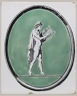 Tile with Orpheus or Apollo, c. 1780, the green painted
