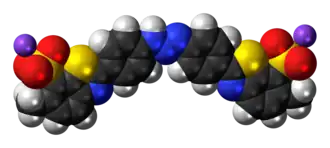 Ball-and-stick model of the titan yellow molecule, sodium salt