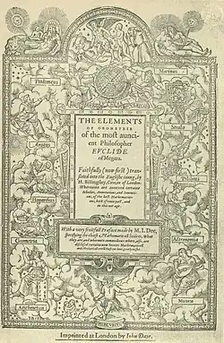 Title page of Sir Henry Billingsley's first English version of Euclid's Elements, 1570.