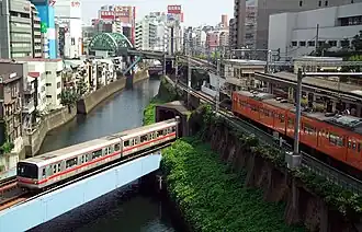 Subway lines in Tokyo crossing the Kanda River