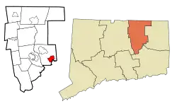 Location in Tolland County and the state of Connecticut