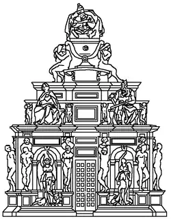 Reconstruction of the original project of 1505 for a freestanding tomb (after Franco Russoli, 1952)