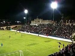An aerial photo of an empty Rafferty Stadium
