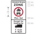 No motor vehicles allowed in pedestrian zone Mondays to Saturdays except for loading from lorries between 7am & 11am and between 4pm and 8pm