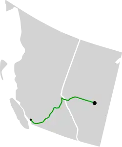 Trans Mountain pipeline route from Edmonton to Burnaby