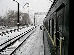 Snow in late April at Nazyvayevsk station, Siberia
