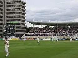 'Freddie' Flintoff reaches 100 in front of the Fox Road Stand