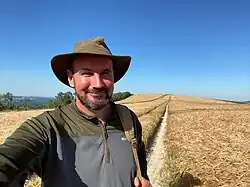 Tristan Gooley on the South Downs Way at Bignor Hill, West Sussex.