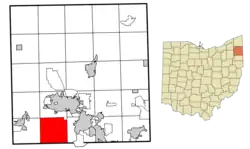 Location of Lordstown in Trumbull County, Ohio.