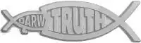 An ichtys with the word "Truth" in it, eating a Darwin fish, portraying a version of Old Earth Creationism that rejects biological evolution