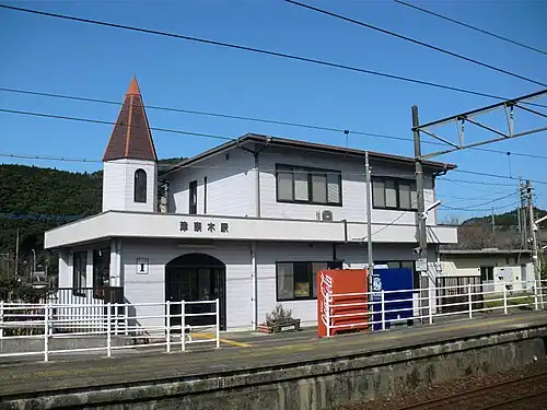 Station building, platform, and vending machines in 2012