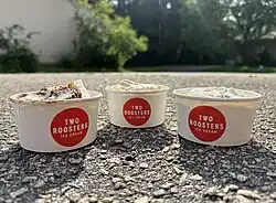 Three cups of different flavors of ice cream