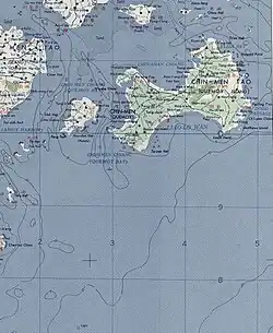 Map of most of Kinmen County including Fuxing Islet (labelled as Hou-chai Hsü (Phaktia)) (AMS, 1954)