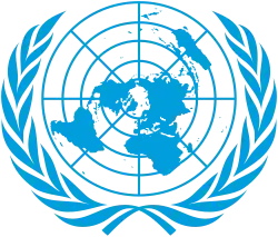 Emblem of the United Nations, with stylized olive branches