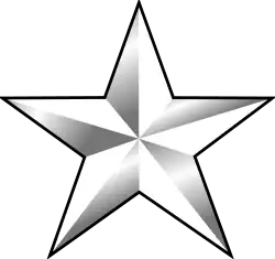 One white metal stars in a horizontal row