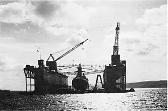 USS Abraham Lincoln (SSBN-602) in USS AFDB-7 at Holy Loch, Scotland, on 19 March 1963