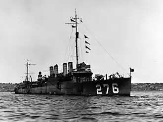USS McCawley (DD-276), at anchor during the early 1920s.