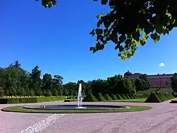 Baroque garden section of the gardens with Uppsala Castle in background