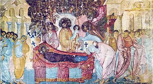 Uspenje presvete Bogorodice, 40-square-metre fresco from 1265, Sopoćani Monastery, Serbia