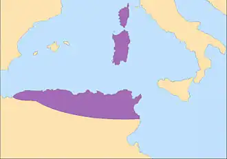 Map of the Vandal Kingdom in 455 AD