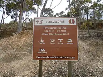 Versfeld pass tourist sign at the top viewpoint of pass