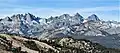 View of the Minarets, Volcanic Ridge, Mount Ritter, and Banner Peak seen from Mammoth Mountain.