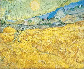 Wheat Field behind Saint-Paul with Reaper, September 1889, Museum Folkwang, Essen (F619)
