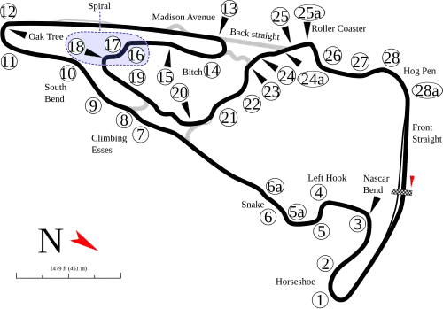 Grand West Course, 4.100 mi (6.598 km) layout with 28 turns