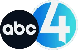 The ABC logo, a dark gray disc with white circular letters ABC, at left. To the right, a blue gradient circle with an off-white stroke containing an off-white numeral 4, with the bottom stylized to a point.
