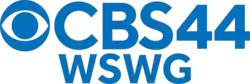 In blue, from top left: the CBS eye, the lettering CBS, a numeral 44, and beneath them in a line, the letters WSWG.