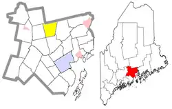 Location of Jackson (in yellow) in Waldo County and the state of Maine