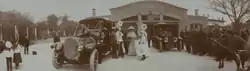 The empress Alexandra and her daughter Anastasia Nikolaevna arriving at the royal garage in Livadiya, May 2, 1914.