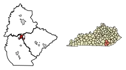 Location of Corbin in Whitley County, Kentucky.